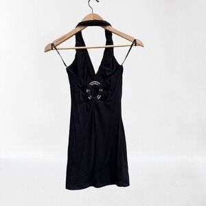 NEW Sky Halter Top Embellished Open Back Black XS